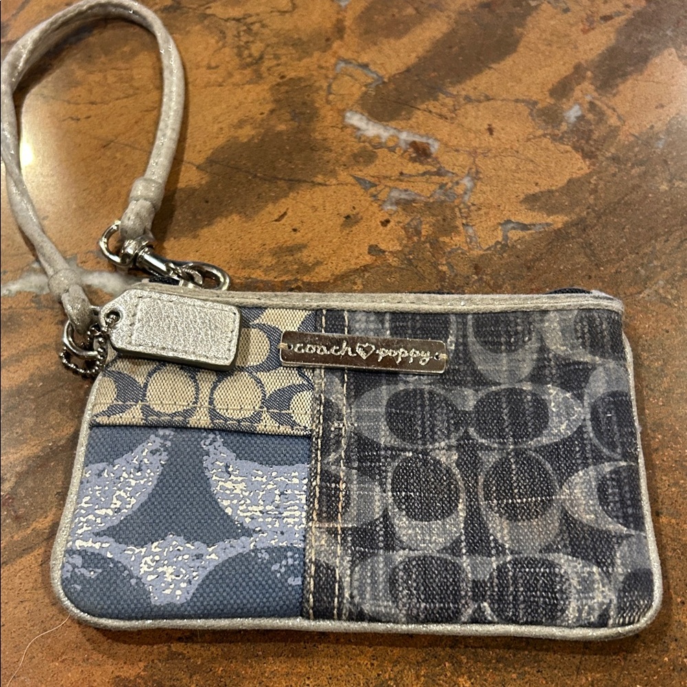 Coach Poppy Wristlet in Blue and  Silver